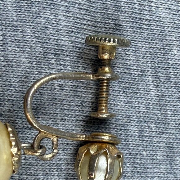 Vintage Gold-Toned Screw-Back Earrings With Teapot Design & Faux Pearl Accent - Picture 7 of 16